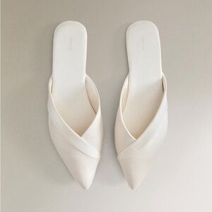 New! Cream Pleated Sateen Zara Women's Mules